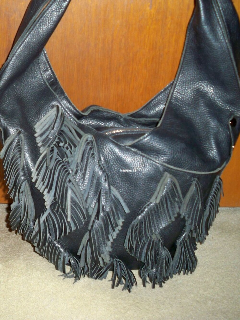 Hammitt Tom Fringe Black Pebbled Leather Handbag w/Gunmetal Hardware $575, EUC!!